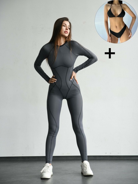 Комплект женский спортивный (комбинезон и купальник) - серый M 5060991-29262 фото