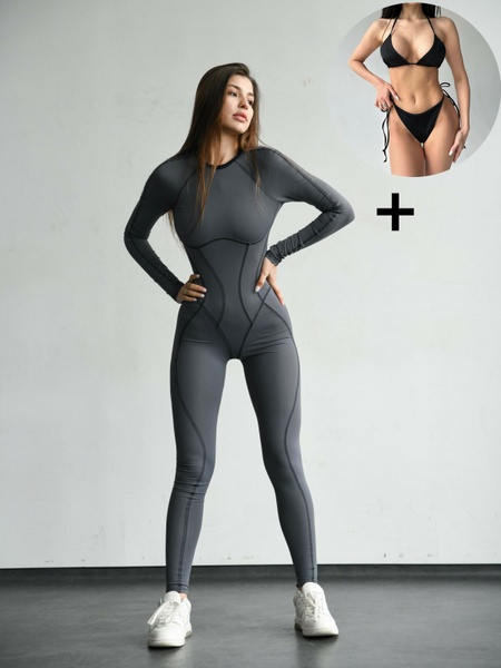 Комплект женский спортивный (комбинезон и купальник) - серый M 5060771-29262 фото