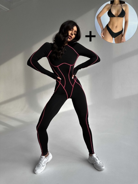 Комплект женский спортивный (комбинезон и купальник) - черный M 5060991-24292 фото