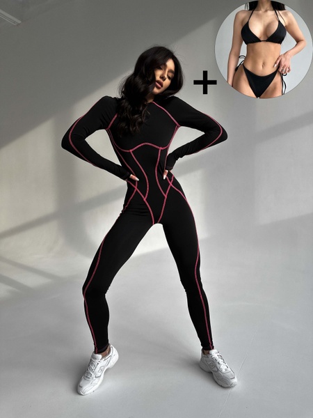 Комплект женский спортивный (комбинезон и купальник) - черный M 5060771-24292 фото