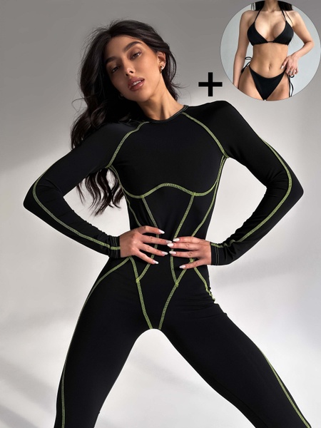 Комплект женский спортивный (комбинезон и купальник) - черный M 5060771-29252 фото