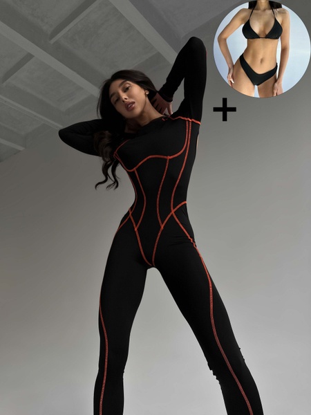 Комплект женский спортивный (комбинезон и купальник) - черный M 5060991-29442 фото