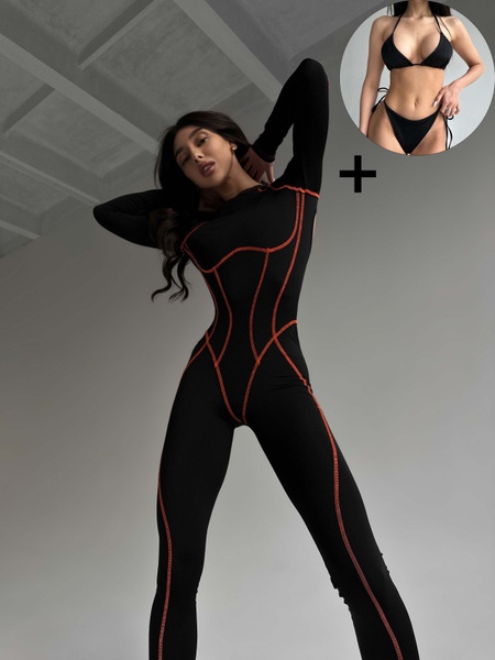 Комплект женский спортивный (комбинезон и купальник) - черный M 5060771-29442 фото