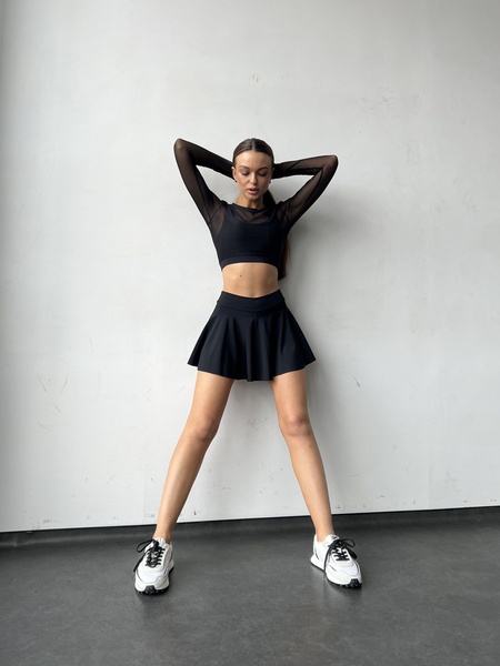 Комплект женский спортивный (юбка-шорты, топ и рашгард) - черный M 50177075-29662 фото