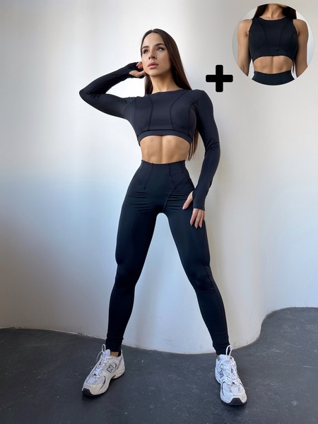 Комплект женский спортивный (лосины, топ и рашгард) - черный M 50203050-00292 фото