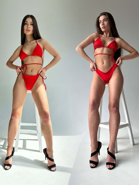 Комплект жіночий (купальник та купальник) - червоний M 507799-20202 фото