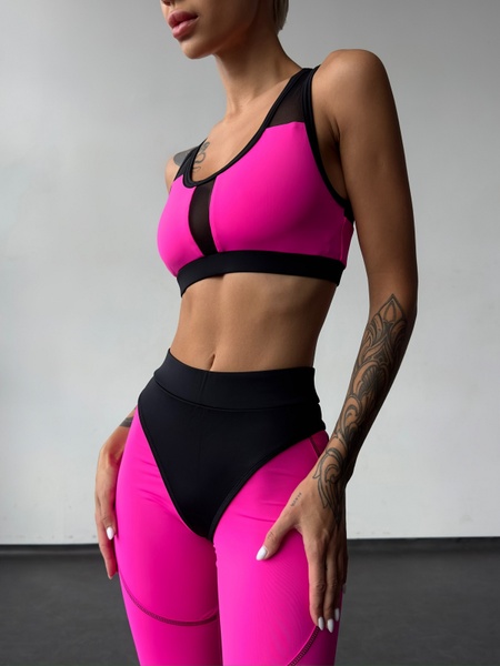 Жіночий спортивний топ із сіткою та кишенями під чашки - рожевий M 3085-00242 фото