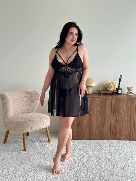 Романтична білизна Комплект білизни жіночий (сорочка, трусики) - Чорний 2XL  у кольорі Чорний &mdash; фото товару, артикул 109-DO4072-1