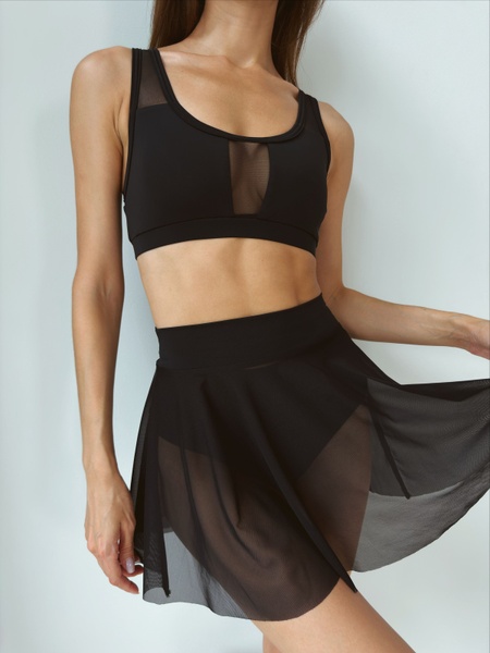 Комплект женский (юбка сетка, топ и плавки высокие) - черный M 50178506-6629292 фото
