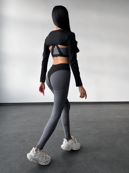 Комплект женский спортивный (лосины, топ и рашгард) - серый XS 501469121-262629 фото