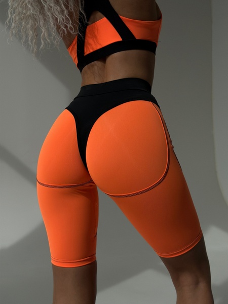 Спортивный женский комплект - топ и велосипедки Push-up - оранжевый M 501369-44442 фото