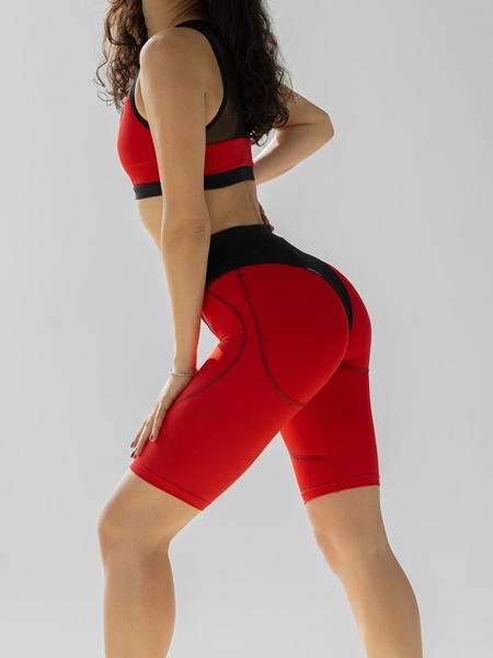 Спортивний жіночий комплект - топ сітка і велосипедки Push-up - червоний M 501385-20202 фото