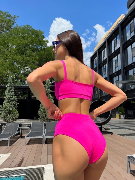 Комплект жіночий (високі плавки та топ) - рожевий XS 4055-2424 фото
