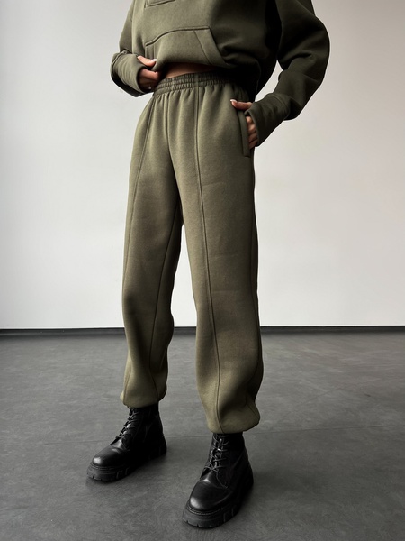 Жіночий теплий костюм (джогери та худі) - хакі XS-S 50804575-0045 фото