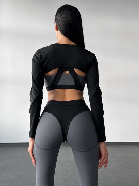 Комплект женский спортивный (лосины, топ и рашгард) - серый M 501469121-2626292 фото