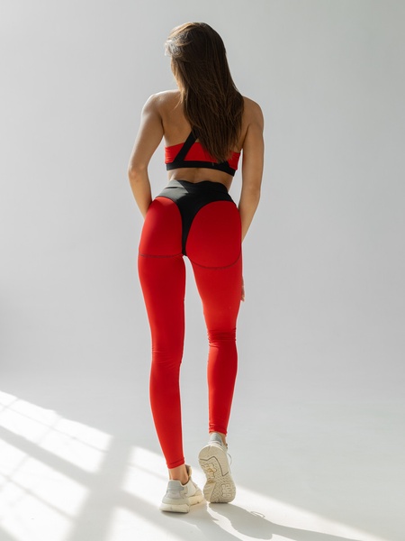 Жіночі спортивні лосіни з імітацією трусиків і абстрактними швами - червоний XS 1014-2920 фото