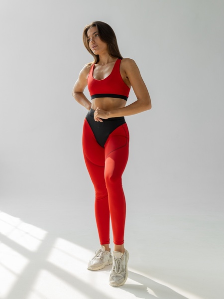 Женские спортивные лосины с имитацией трусов и абстрактными швами - красный M 1014-29202 фото