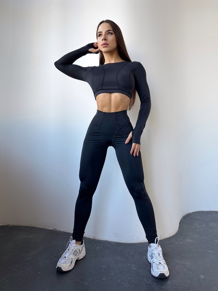 Комплект женский спортивный (лосины и рашгард) - черный M 502030-00292 фото
