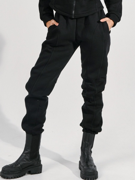 Женские тёплые джоггеры на флисе - черный M-L 801035-00291 фото