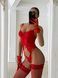 Women's lingerie set (longline bustier, briefs, stockings) - red S 109-DO3987/2 photo 4