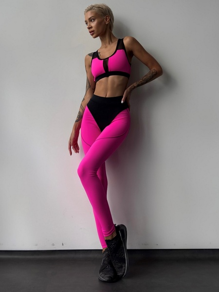 Спортивный женский комплект - топ сетка и лосины Push-up - розовый M 501485-24242 фото