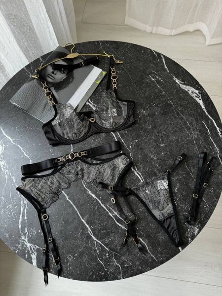 Романтична білизна Damski komplet bielizny (biustonosz, figi, pas, gartery) S - czarny Nova Vega w kolorze Czarny &mdash; zdjęcie produktu, kod produktu 109-DO2934