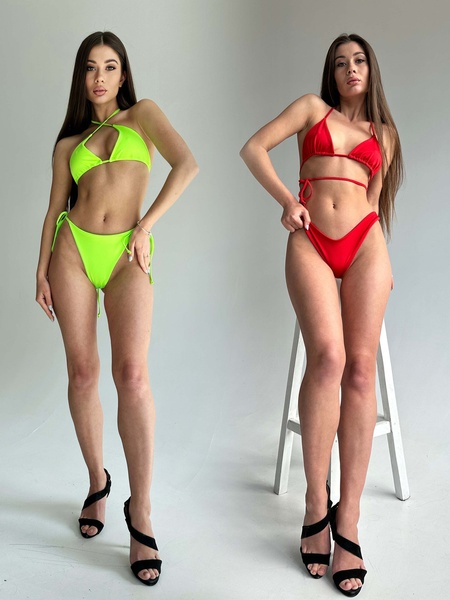 Комплект женский (купальник и купальник) - салатовый и красный M 507799-25202 фото